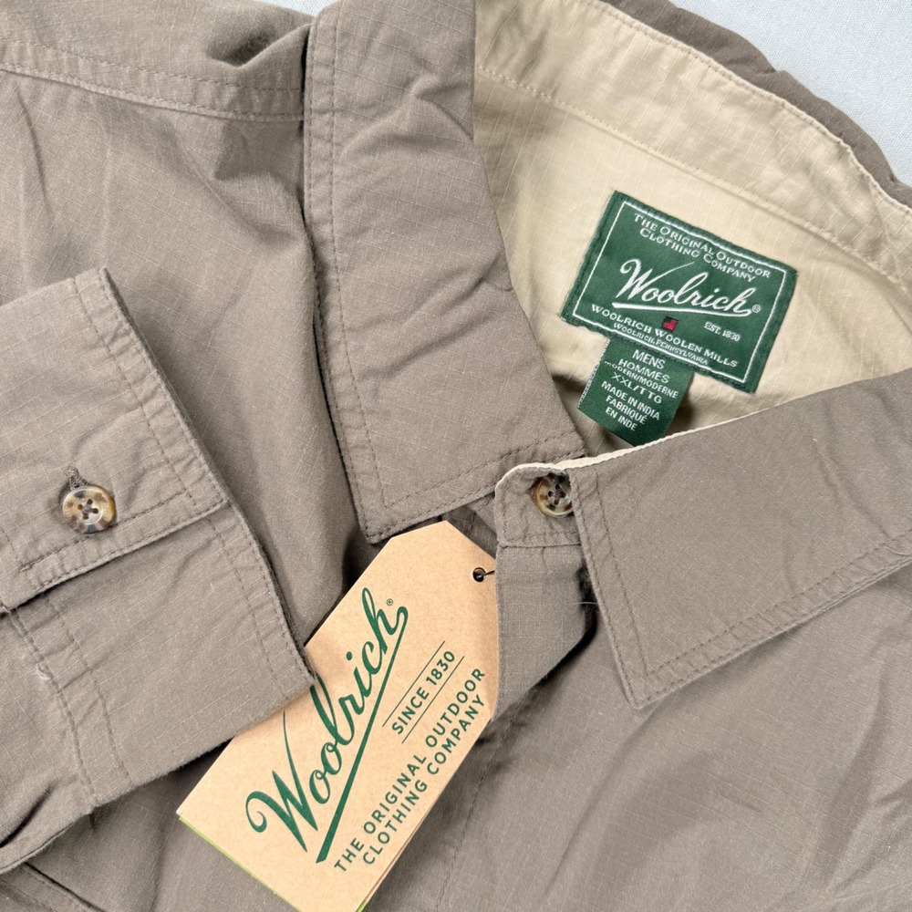 Woolrich Mens XXL Brown Ripstop Long Sleeve Button Down Utility Hiking Shirt NWT